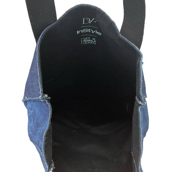 Diane Von Furstenberg In Style Floral Butterfly Stamp Denim Jean Tote Bag - Picture 7 of 7